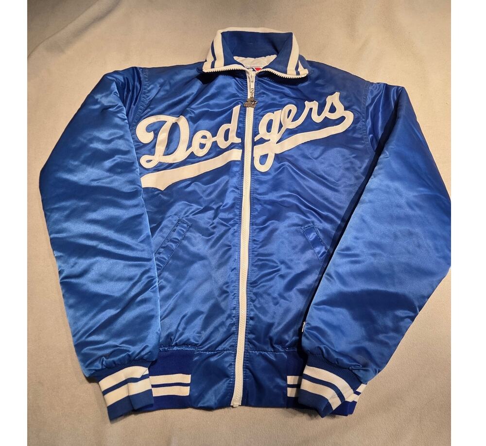 VTG Small Starter LA Dodgers Diamond Collection Satin Bomber Jacket Blue USA